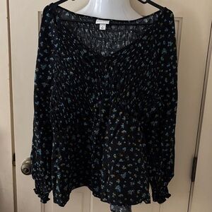 Ava & Viv Black Top with Blue Floral Design